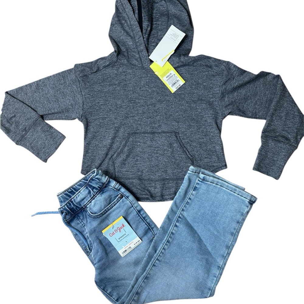 Gray Hoodie and Light Blue Jeans Set